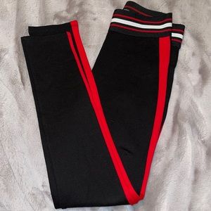 ZARA BLACK/RED STRIPE LEGGINGS